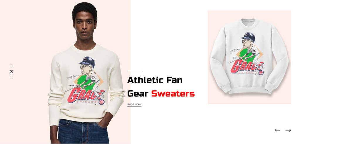 Gear4FanSports homepage slider featuring athletic fan gear sweaters