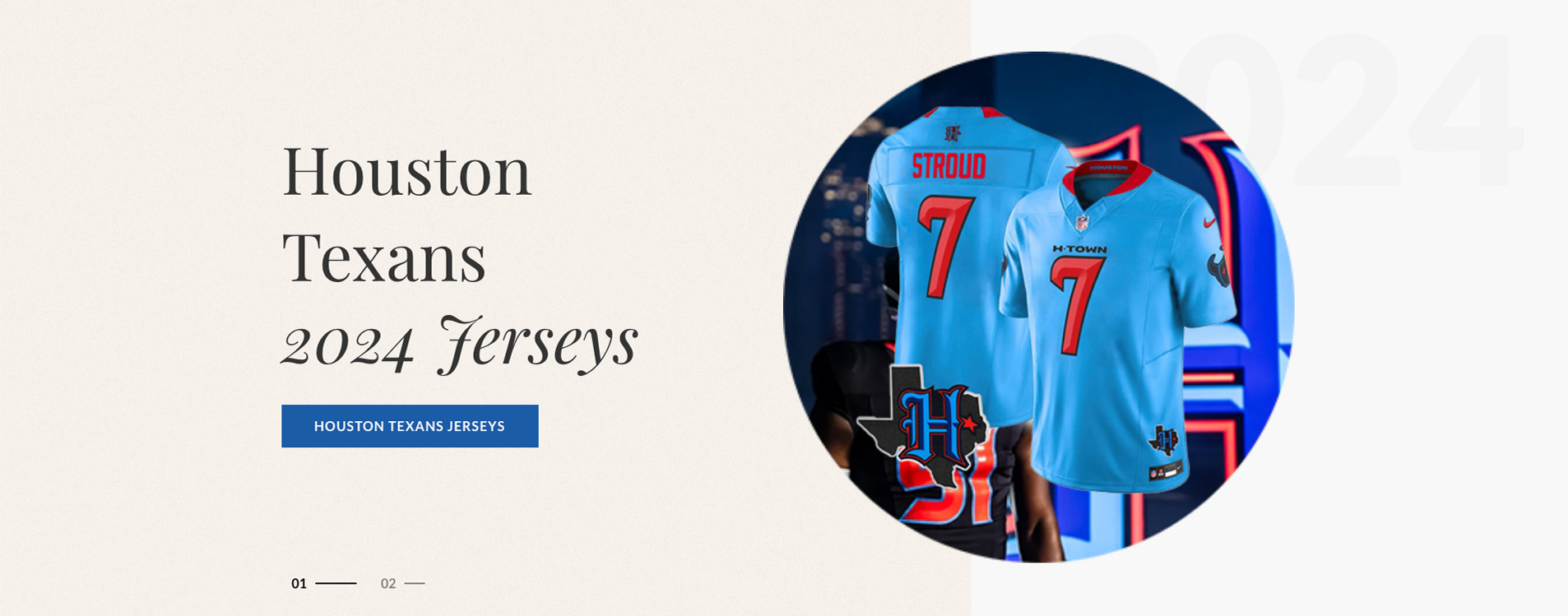 ShoeJS US homepage slider featuring Houston Texans 2024 jerseys