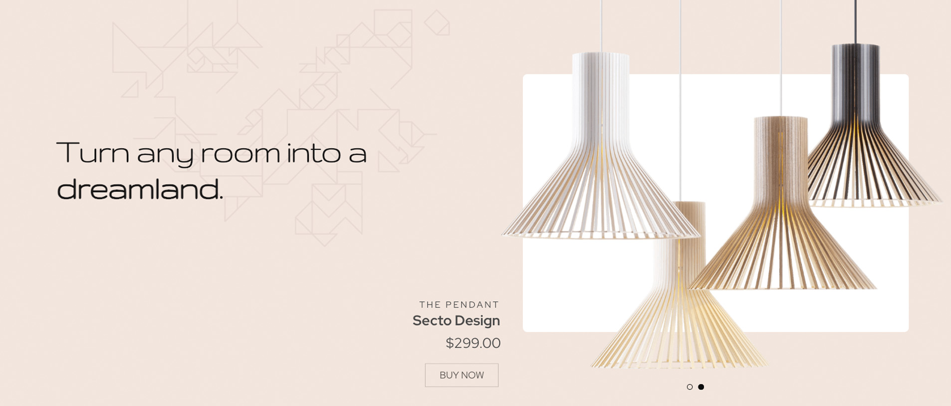 TimeLessCrafts homepage slider featuring a Natural Bamboo pendant light